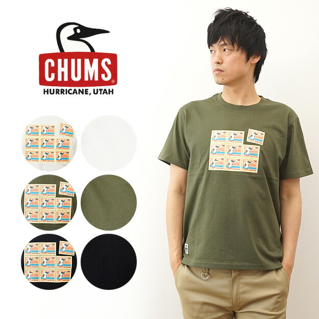 CHUMS（チャムス） ブービー メールスタンプス Tシャツ 半袖 メンズ レディース ティーシャツ プリント アウトドア キャンプ 登山 山登り 釣り アメカジ ストリート 定番 人気 ブービーバード ペンギン 動物 切手 大きい サイズ XL 黒 白 ブラック ホワイト 【CH01-1972】