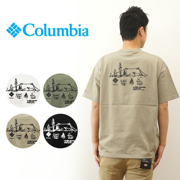 コロンビア Tシャツ メンズ Columbia（コロンビア） フォレスト キャンプ ラバーズ ショートスリーブ Tシャツ メンズ ポケT ポケット 半袖 ティーシャツ ビッグシルエット オーバーサイズ 吸汗 速乾 アウトドア 登山 大きい サイズ XL レディース ユニセックス バックプリント 守矢努 【PM0823】