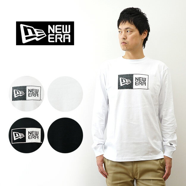 Rakuten - New Era（ニューエラ） 長袖 コットン Tシャツ Pattern Box Logo ボックスロゴ ロンT メンズ レディース 大きいサイズ ゆったり XL 黒 白 袖プリント ワンポイント アメカジ ストリート アウトドア スポーツ フェス 登山 おしゃれ おすすめ 【14682713】【14682715】