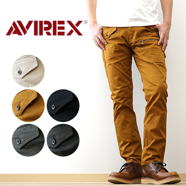 Cargo Pants - AVIREX（アヴィレックス） ストレッチドビー 8ポケット スリム カーゴパンツ メンズ 細め スキニー シルエット ワークパンツ アメカジ アウトドア ストリート ミリタリー きれいめ おしゃれ 黒 ブラック シンプル デザイン 春夏秋冬対応 【7834910002】