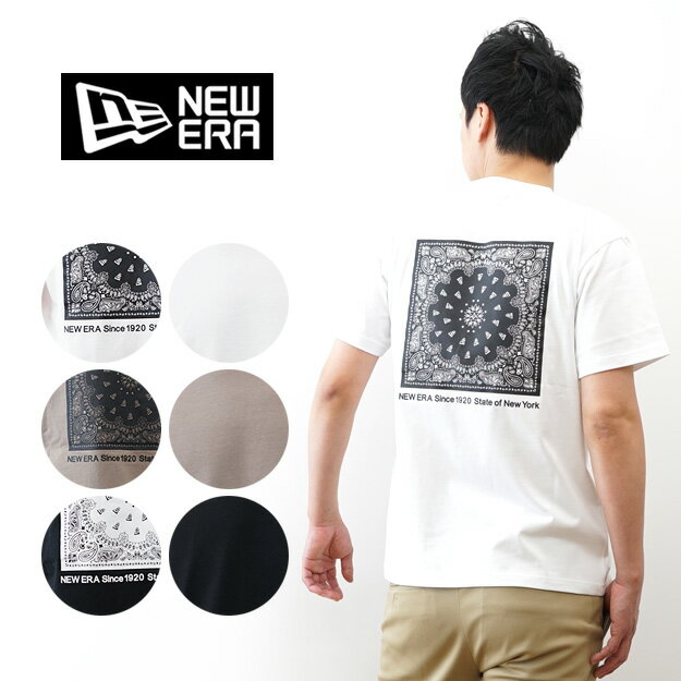 Rakuten - New Era（ニューエラ） バンダナ柄 バックプリント Tシャツ メンズ レディース 半袖 綿100% 8oz 厚手 ストリート アメカジ カジュアル ユニセックス 春夏秋冬 おしゃれ ブランド ロゴ デザイン ペイズリー柄 白 黒 ブラック 【14856693】【14856694】【14856695】