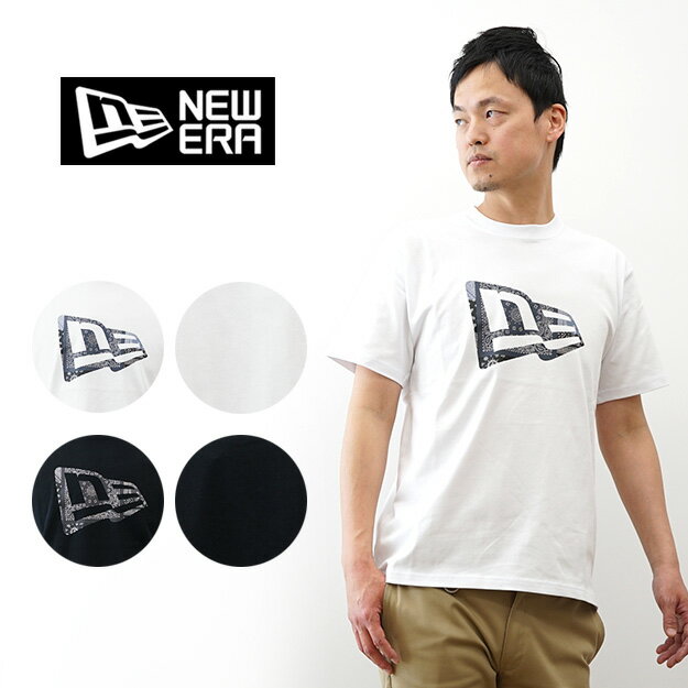 New Era（ニューエラ） 半袖 コットン Tシャツ Oriental Paisley フラッグロゴ メンズ レディース 綿100% 8oz 厚手 レギュラーフィット ラバープリント ペイズリー バンダナ柄 ストリート アメカジ ユニセックス 春夏 デザインTシャツ 白黒 【14856698】【14856699】