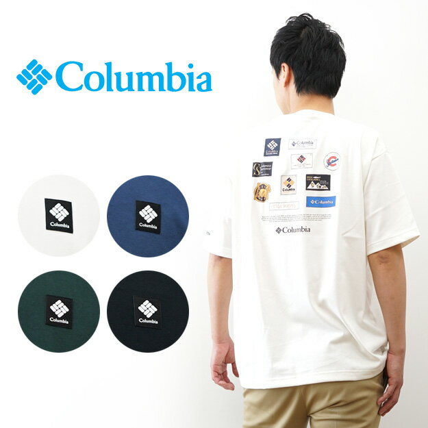 Rakuten - Columbia（コロンビア） スタックブルックグラフィック 半袖 Tシャツ メンズ レディース オーバーサイズ 吸湿速乾 UVカット 大きいサイズ XL ゆったり 大きめ アウトドア キャンプ 登山 釣り フェス スポーツ 春 夏 バックプリント 黒 白 緑 グリーン ネイビー 【PG7093】