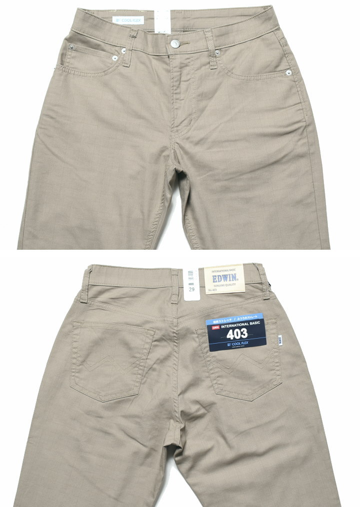 エドウィン EDWIN 【涼】403 COOL FLEX クールフレックス 綿麻ストレッチ レギュラーストレート パンツ グレンチェックベージュ E403CA-416
