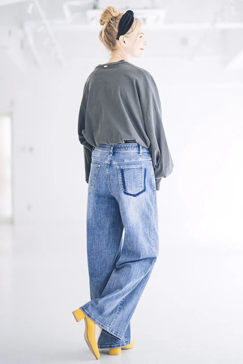 INDIMARK インディマーク レディース ジーンズ ニューワイド デニム ブリーチ WJ167