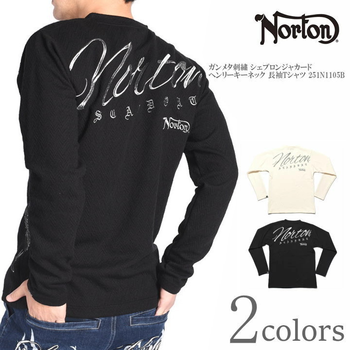 ノートン NORTON ロンT ロゴ ガンメタ刺繍 シェブロンジャカード ヘンリーキーネック 長袖Tシャツ 251N1105B【2025春新作】