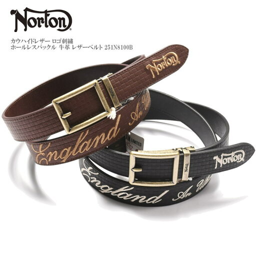 ノートン NORTON ベルト カウハイドレザー ロゴ刺繍 ホールレスバックル 牛革 レザーベルト 251N8100B【2025春新作】 ノートン NORTON ベルト カウハイドレザー ロゴ刺繍 ホールレスバックル 牛革 レザーベルト 251N8100B【2025春新作】