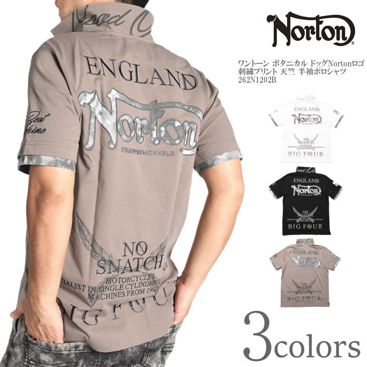 Rakuten - ノートン NORTON ポロシャツ ワントーン ボタニカル ドッグNortonロゴ 刺繍プリント 天竺 半袖ポロシャツ 262N1202B【2026春夏新作】