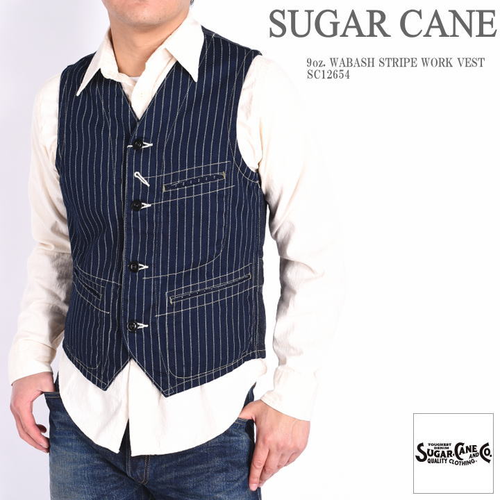 シュガーケーン SUGAR CANE ベスト 9oz. ウォバッシュストライプ ワークベスト SC12654【一部再入荷】