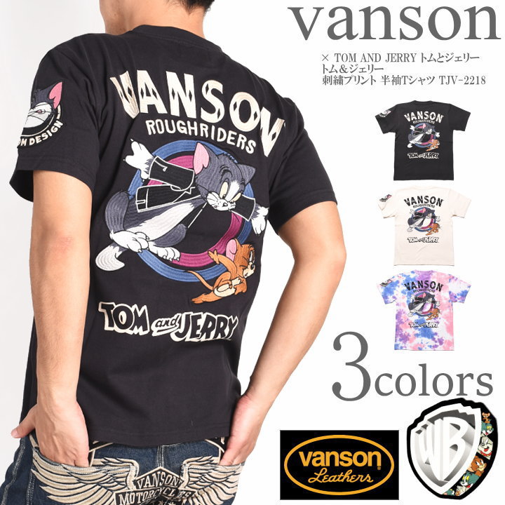 Rakuten - バンソン VANSON × TOM AND JERRY トムとジェリー コラボ Tシャツ トム＆ジェリー 刺繍プリント 半袖Tシャツ TJV-2218