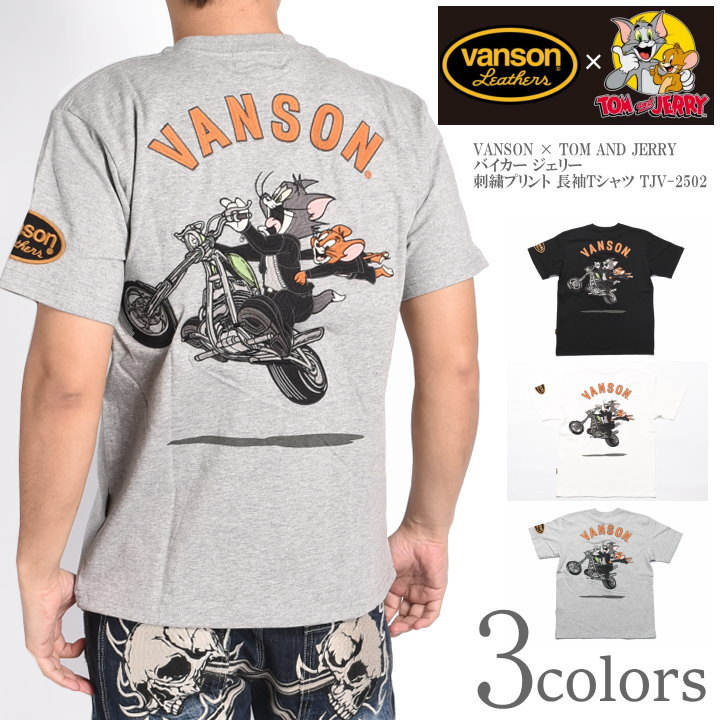 Rakuten - バンソン VANSON × TOM AND JERRY トムとジェリー コラボ Tシャツ バイカー トム＆ジェリー 刺繍プリント 半袖Tシャツ TJV-2511