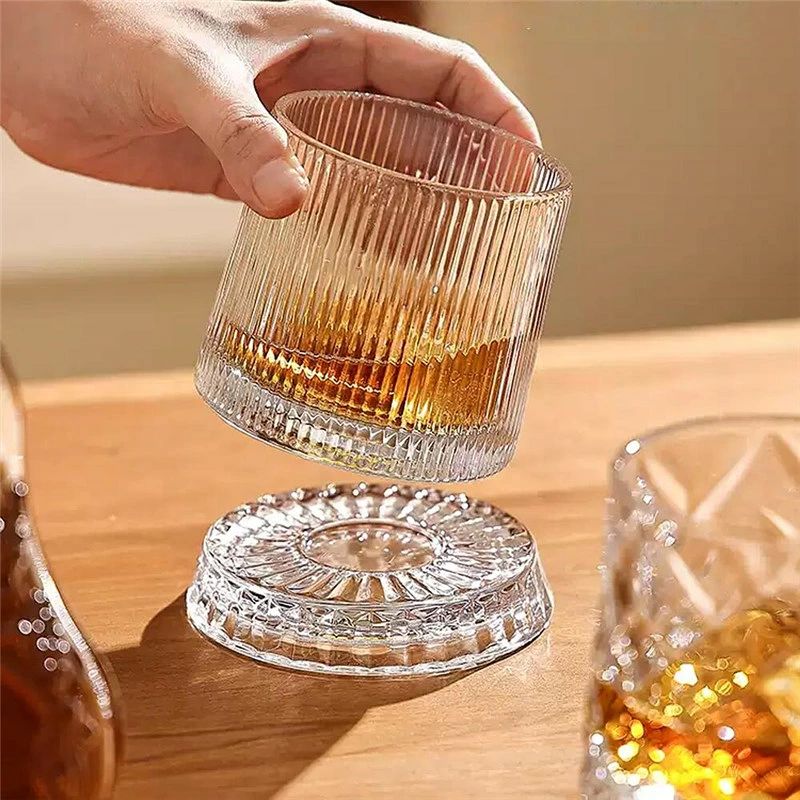 360度回転 ウイスキーグラス おしゃれ タンブラー クリア ガラスコップ 焼酎グラス...