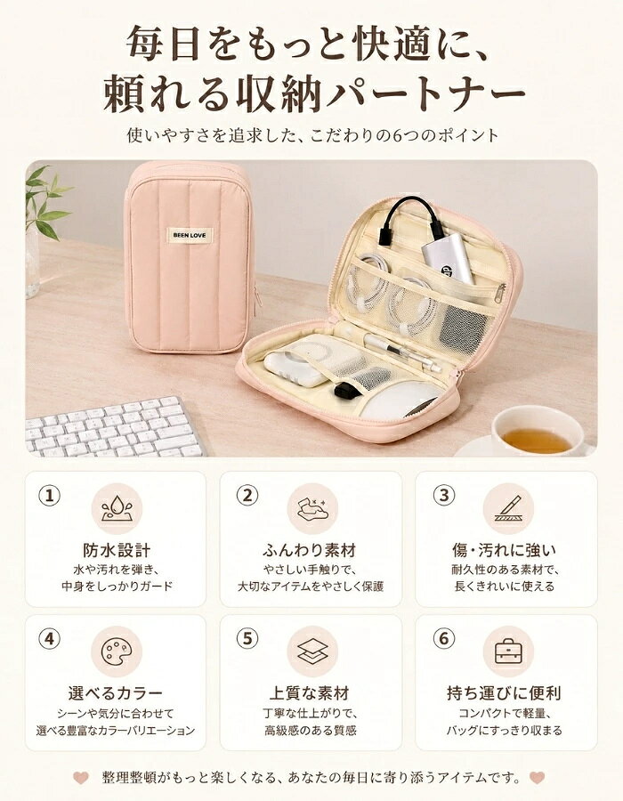 ガジェットポーチ トラベルポーチ PC周辺小物整理 大容量 多機能 おしゃれ キルティング 収納ポーチ 小物入れ ケーブル 充電器 モバイルバッテリー 仕切り 撥水加工 耐衝撃 軽量 コンパクト バッグインバッグ 出張 通勤 通学 メンズ レディース jectstore-10010004 JECTSTORE サンプル画像2