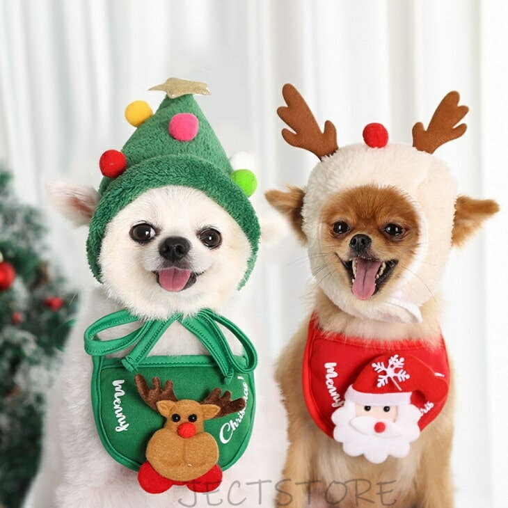 Rakuten - スタイはフリーサイズ 組み合わせ自由 ペット服 クリスマスコスチューム 犬 クリスマスウェア ツリー帽子 トナカイ帽子 サンタスタイ トナカイスタイ 犬 服 猫 サンタクロース ドッグウェア クリスマス ギフト