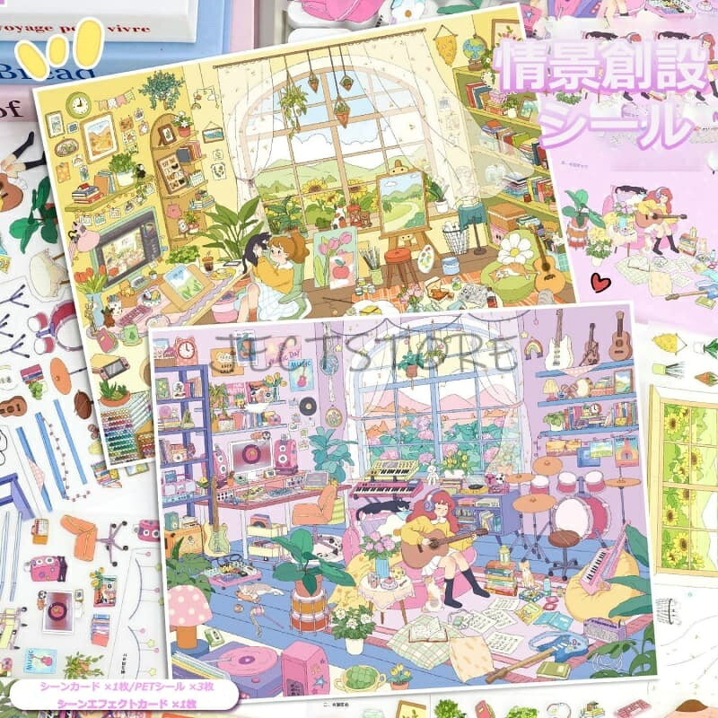 乐天商城 - シーンシール 造景 シール3dステッカー おもちゃ シールメーカー ハウスステッカー 造形 シール 紙ドールハウス ミニチュア 初心者 漫画シーンステッカー ジオラマ作成ステッカー