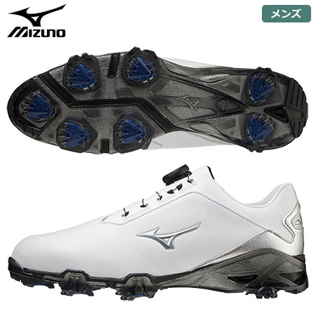 ミズノ GENEM SL BOA メンズ スパイクシューズ 51GQ2205 ホワイト×シルバー ジェネム SL ボア ゴルフシューズ mizuno 日本正規品