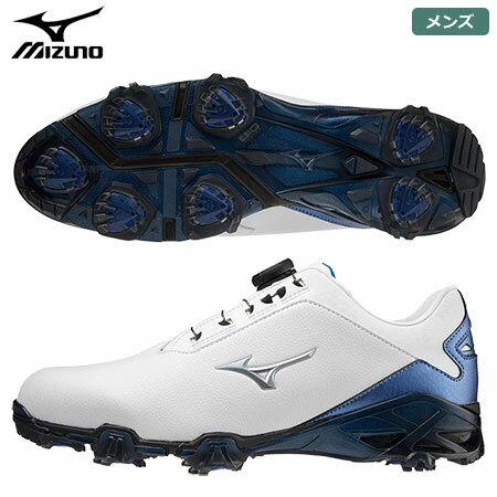 ミズノ GENEM SL BOA メンズ スパイクシューズ ホワイト×ブルー 51GQ2205 ジェネム SL ボア ゴルフシューズ mizuno 日本正規品