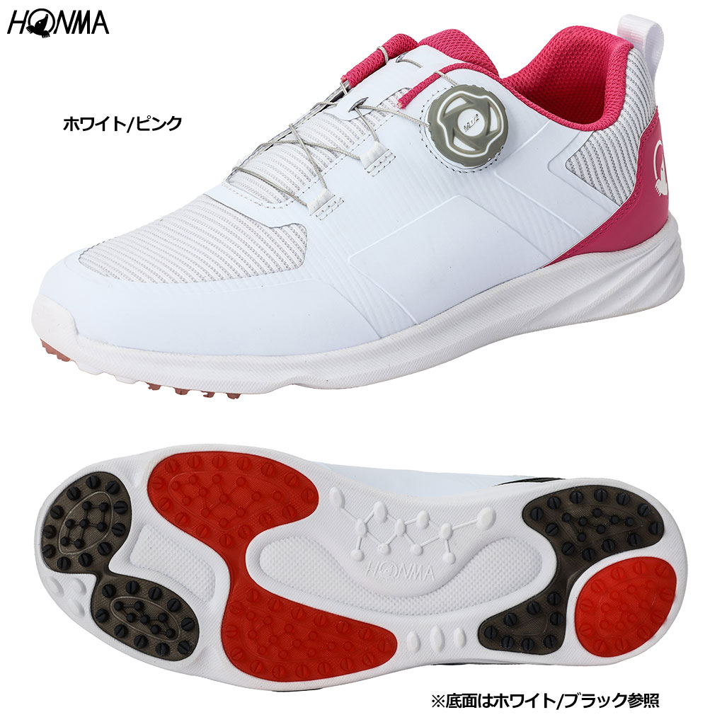 本間ゴルフ ユニセックス 4Eダイヤル式 スパイクレスシューズ SR12403 ホワイト/ピンク HONMA GOLF 2024年モデル 日本正規品