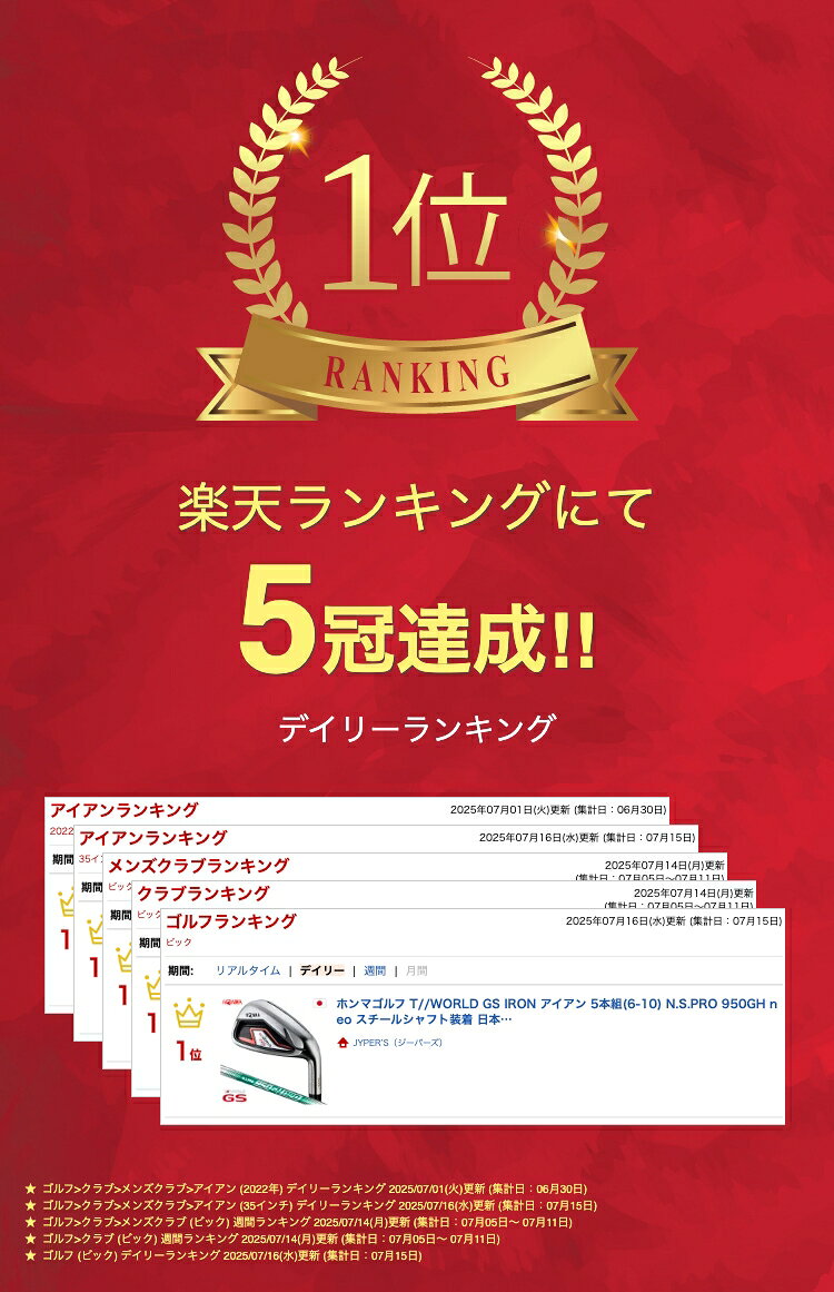 ホンマゴルフ T//WORLD GS IRON アイアン 5本組(6-10) N.S.PRO 950GH neo スチールシャフト装着 日本正規品【HONMA GS】 本間ゴルフ ツアーワールド?ジーエス NSPRO NSプロ エヌエスプロ ゴルフクラブ