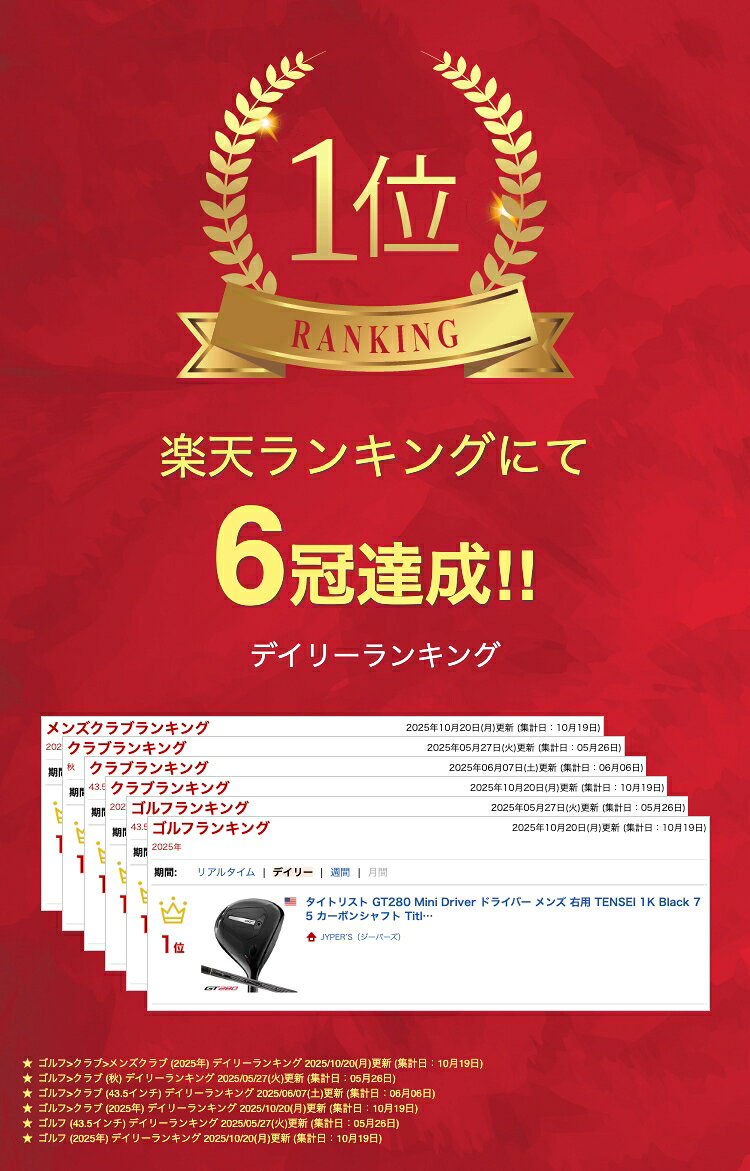 タイトリスト GT280 Mini Driver ドライバー メンズ 右用 TENSEI 1K Black 75 カーボンシャフト Titleist 2025年モデル USA直輸入品 並行輸入 ゴルフクラブ