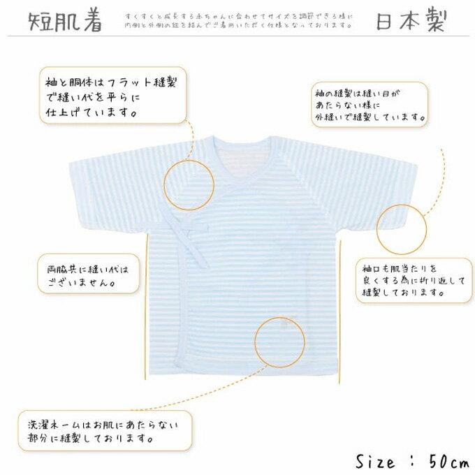 新生児肌着5点セット・コンビ肌着2着 短肌着3着　新生児肌着セット5枚組 出産準備セット 日本製（くまうさぎ柄・ボーダー・クレヨン柄・水玉柄・送料無料 新生児 男の子 5点 ベビー肌着） 2