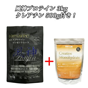 【ポイント10倍!エントリーするだけ!】 クレアチン500g付き 送料無料 風神プロテイン3kg ホエイプロテイン 3kg 徳用3kg プロテイン 筋トレ トレーニング 3キロ 国産 無添加 無加工 ダイエット 陸上競技 投擲 筋肉 部活 減量 学生 高校生 中学生