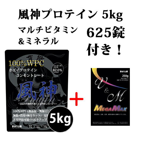 送料無料 マルチビタミン&ミネラル625錠付き 国産 ホエイプロテイン 5kg プロテイン 5kg 徳用5kg 筋トレ トレーニング 5キロ 風神プロテイン バルクアップ 投擲 国産 無添加 無加工(FC04/FC09)