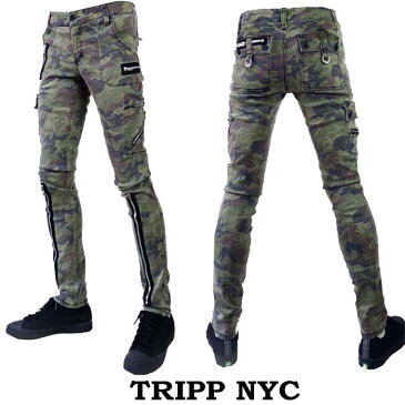 スキニーパンツ 迷彩 TRIPP NYC スリム スキニー パンツ ミリタリーパンツ (パンク ロック ファッション ロックファッション パンクファッション スキニージーンズ punk 服 メンズ スキニーデニム バイカー パンツ ボンテージパンツ ヘビメタ zipスキニー(カモフラージュ)