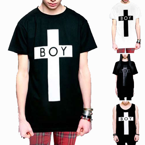 boylondon ボーイロンドン longclothing ロングクロージングTシャツ BOYロゴ＋クロスのコラボTシャツ タンクトップ パンク ロックtシャツ バンドtシャツ ロック ファッション メンズ 黒 ブラック boy london モード系 long clothing ビッグtシャツ ストリート 夏メンズモノ