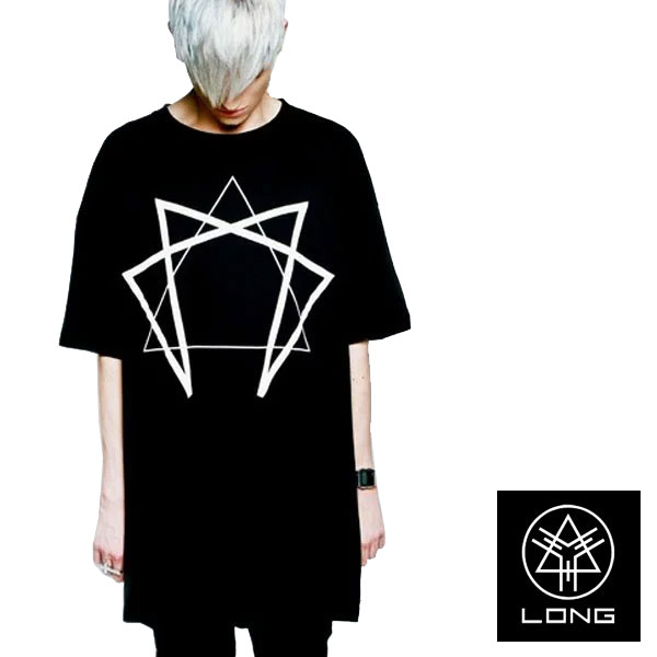 ビッグtシャツ メンズ long clothing ロングクロージング Enneagram Tシャツ ブランド パンク ロック ファッション ロックtシャツ ロンt ボーイロンドン 幾何学 ロング丈 半袖 丸首 longclothing boylondon モード系 ロック系 ストリートファッション おしゃれ 春コーデ