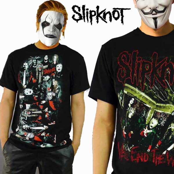 楽天ストリート ロックファッションWADロックtシャツ バンドtシャツ SLIPKNOTスリップノットロックTシャツ選べる2タイプ！パンクファッション　ビックティーシャツ　パンク系ラウド系 ハードコア メタル系 コンサートtメンズ トップス 半袖 ティーシャツ 黒 ブラック ヘビーメタル かっこいい metal