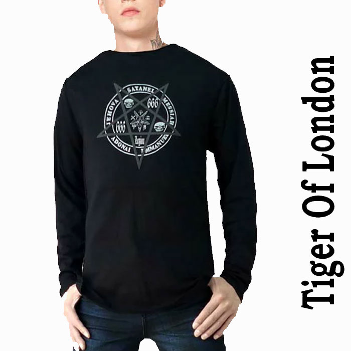 ロックtシャツ Tiger of Londonタイガーオブロンドン)ペンタグラム(五芒星)ロングTシャツロック パンク ファッション パンク系 ロック系 パンク ロック ファッション 長袖Tシャツ パンクロック v系 ストリートメンズ シニア 春コーデ WAD