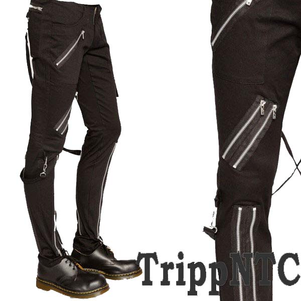 ボンテージパンツ TRIPP NYC トリップニューヨーク 斜め ZIPスキニー ボンデージパンツ ブラック かっこいい スキニーパンツ パンク ロック ファッション スキニー カーゴ ロックファッション tripp nyc パンクファッション ヘビメタ V系 モードメンズ 夏コーデ