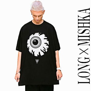 ミシカ mishka ビックtシャツ ブランド long clothing(ロングクロージング)コラボ 目玉Tシャツ ロング丈 メンズ パンク ロックファッション ペア ロックtシャツ ロンティー パンクファッション boy london 半袖 黒 ブラック BOYLONDON モード系 おしゃれ 丸首 綿100％ 夏