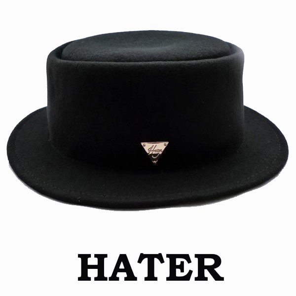 ポークパイハット HATER SNAPBACK ヘイタースナップ バック フェルト カンカン帽 ブリティッシュ おしゃれ ブラック 黒 ブランド ロックファッション ストリート パンクファッション ロカビリー ロック系 パンク系 アメリカン モード系 メンズ バイカー パンクロック