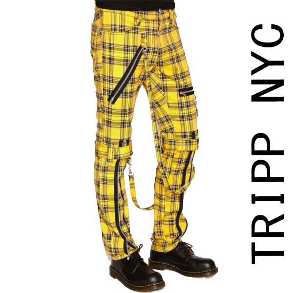 ボンテージパンツ TRIPP NYC(トリップニューヨーク)zip イエロー タータンチェック スキニー ボンデージパンツ スキニーパンツ パンク ロック ファッション カーゴ ロックファッション メンズ tripp nyc パンクファッション ヘビメタ V系 モード系 PUNK コーデメンズモノ