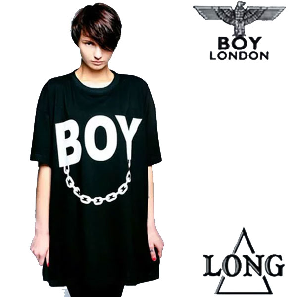 BOYLONDON ボーイロンドン long clothing ロングクロージング ロゴ＋チェーンのコラボTシャツ ビッグtシャツ ブランド パンク ロック ファッション longclothing ロックtシャツ 半袖 黒 ブラック ロング丈 boy london パンクファッション モード系 ストリート コーデ