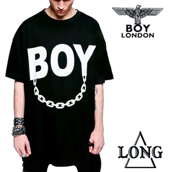 boy london ボーイロンドン long clothing ロングクロージング ロゴ＋チェーンのコラボTシャツ ビッグtシャツ ブランド パンク ロック ファッション longclothing ロックtシャツ ロンt メンズ 半袖 黒 ブラック ロング丈 BOY LONDON 男女兼用 モード系 ストリート 夏コーデのサムネイル