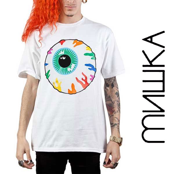 ストリート tシャツ MISHKA(ミシカ)レインボー　目玉 Keep Watch Tシャツ ストリート系 ファッション スケーター パンク ロックファッション (ロック ストリート ロックテイスト メンズ レディース カップル スケーター tシャツ)ロック パンク tシャツメンズモノ