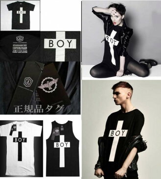 boylondon ボーイロンドン longclothing ロングクロージングTシャツ BOYロゴ＋クロスのコラボTシャツ タンクトップ パンク ロックtシャツ バンドtシャツ ロック ファッション メンズ 黒 ブラック boy london モード系 long clothing ビッグtシャツ ストリート 秋 冬