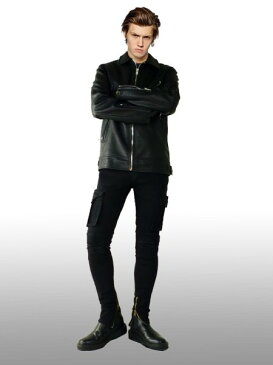 クラッシュ ダメージ スキニー カーゴパンツ バイカーパンツ ブラック ストレッチ スキニージーンズ すそZIP ロック ストリート パンク ファッション メンズ スキニー テイスト デニム ジーパン カーゴ人気 ブラック 黒 バイク 細身パンツ バイカー