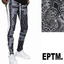 EPTM エピトミ バンダナ柄 ライン パンツ ジャージ トラックパンツ 裾ジップ TECHNO TRACK PANTS メンズ レディース HIP HOP ヒップホップ B系 ストリート ロック パンク ファッション スリムジャージ バンダナ