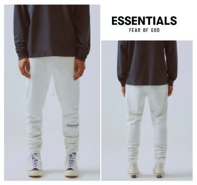 fog essential(エッセンシャルズ) Fear of God (フィアオブゴッド)トラックパンツ ホワイト スウェットパンツ サイドラインパンツ ラインパンツ イージーパンツ テーパード ストリートファッション モード系 fog essentials おしゃれ　冬コーデメンズモノ