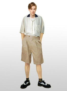 ハーフパンツ 英国 アーミー ハーフ パンツ レトロ ベージュ ツータック ワイド ミリタリー ショートパンツ 短パン モード ユニセックス ロック パンク ファッション ストリート テレワーク ラフスタイル オシャレ 短パン 涼しい 夏コーデ