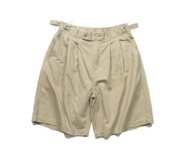 ハーフパンツ 英国 アーミー ハーフ パンツ レトロ ベージュ ツータック ワイド ミリタリー ショートパンツ 短パン モード ユニセックス ロック パンク ファッション ストリート テレワーク ラフスタイル オシャレ 短パン 涼しい 夏コーデ