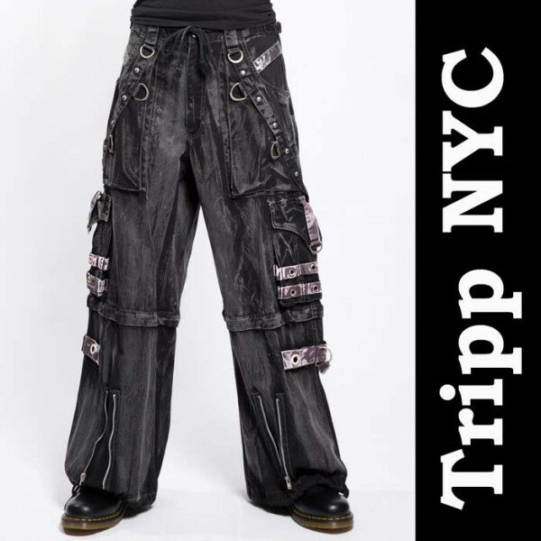 tripp NYC トリップニューヨーク 超ワイド ボンテージパンツ ハーフパンツにも！パラシュート ダンス ストリート ハーフパンツ 短パン  ボトムス ロック パンク ファッション おしゃれ rock ロックファッション パンクファッション ワイドパンツ　　 秋 冬メンズモノ | ストリート 