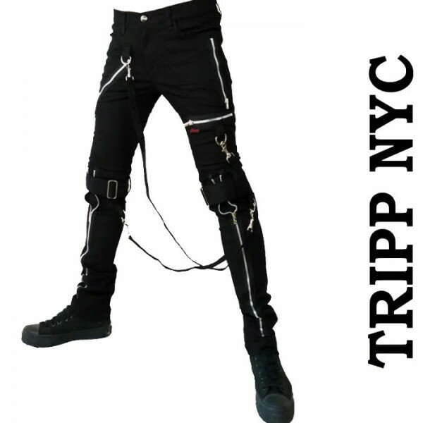 ボンテージパンツ TRIPP NYC トリップニューヨーク メンズ ブラック スキニー zip パンツ ブランド 黒 ベルト パンク ロック ファッション カーゴ ストレッチ tripp ヘビメタ v系 モード系 ロック系 アメリカン バイカー ストリート かっこいい ブランド 夏コーデ