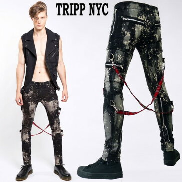 ボンテージパンツ TRIPP NYC(トリップ ニューヨーク)カーゴスキニー ブリーチ絞り(むら染め)スキニーパンツ ロック パンク ファッション rock (スキニー デニム ジーンズ おしゃれ ボトムス かっこいい パンツ ボトム)新着