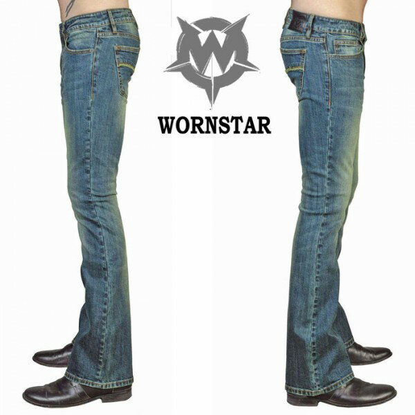 ブーツカット ジーンズ ウォッシュ ブルー WORNSTAR オーンスター ジーンズ ベルボトム フレア ジーンズ パンクファッション ロックファッション デニムパンツ かこいい ロカビリー バイカー モード系 メンズ ヘビメタ 脚長 ブランド V系 ロック系 春 夏コーデ