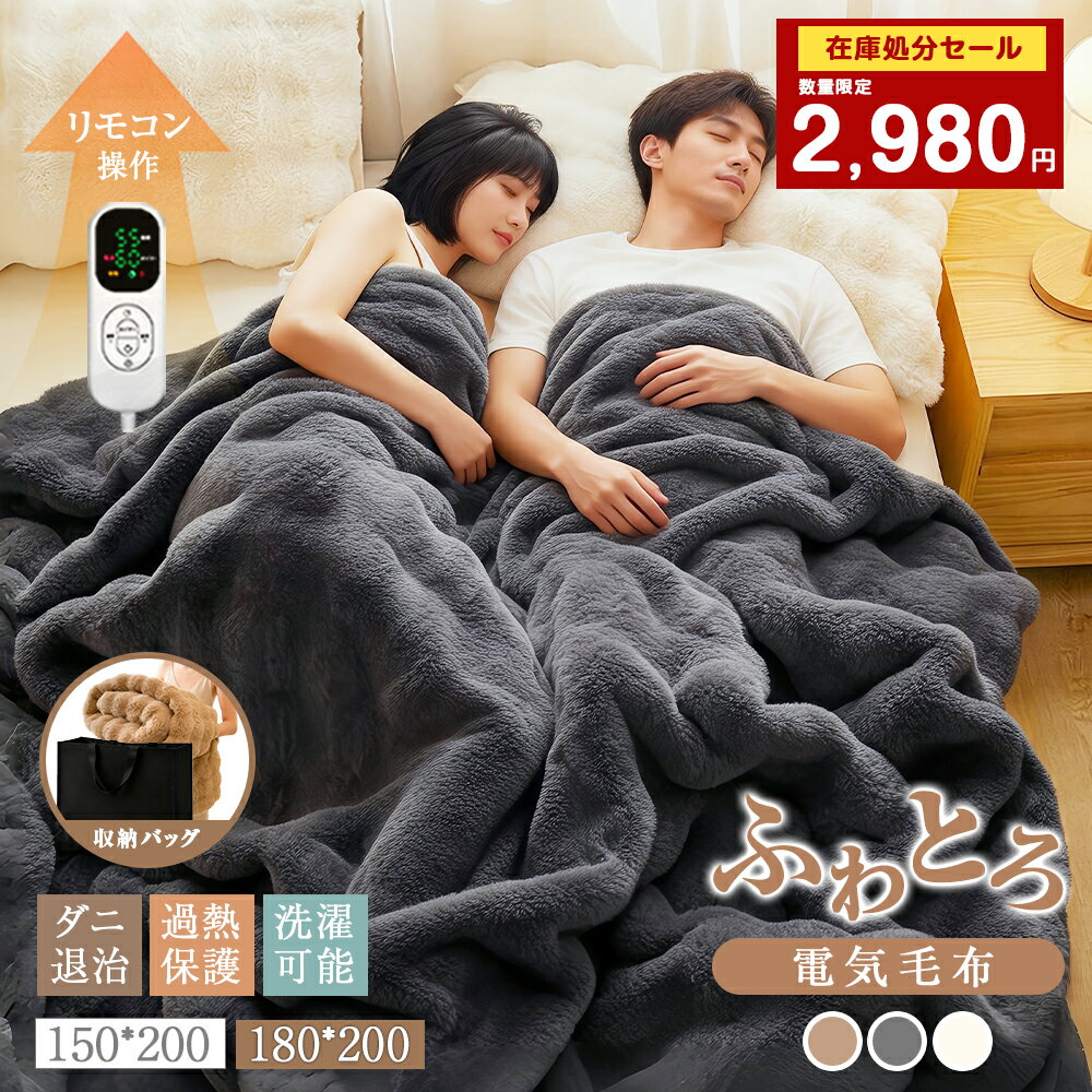 【在庫処分セール 6980→2980円】＼8段階温度調節／ ふわとろ毛布 電気毛布 PSE認証済み 150cm×200cm 180cm×200cm ダブル キング 厚手 大判 3カラー 6段階タイマー ダニ除去機能 洗える 70W 省エネ 収納袋付き 掛け敷き 両面フランネル ひざ掛け 寝具 電気ブランケット